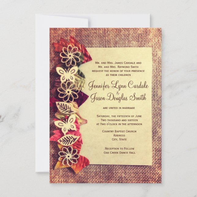 Burlap rústico y dejó invitaciones a la boda de ot (Anverso)