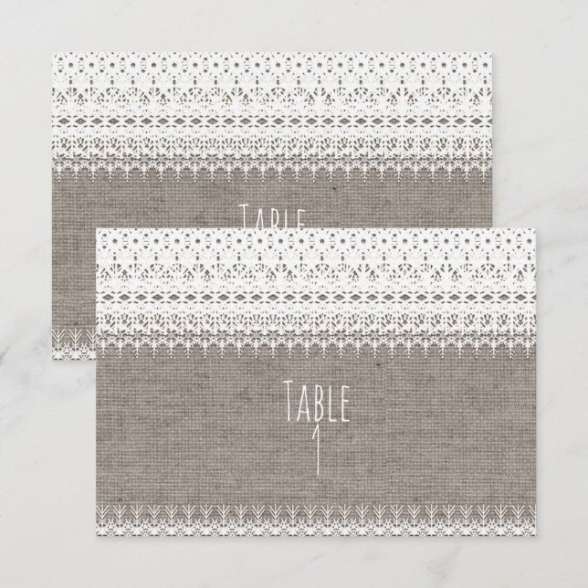Burlap Rústico y Elegante Número de Mesa Boda de e (Anverso / Reverso)