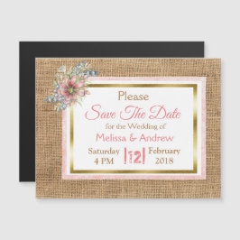 Burlap Shabby Floral Salvar el imán Boda de la fec