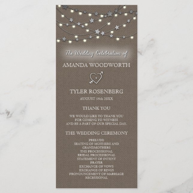 Burlap Star String ilumina programas de matrimonio (Anverso)