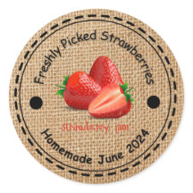 Burlap Strawberry Jam Pegatina