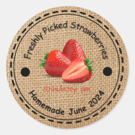 Burlap Strawberry Jam Pegatina