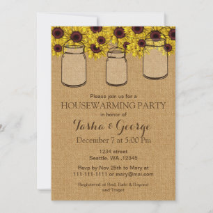 Burlap Sunflowers Mason Jars Invitación al calor d