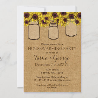 Burlap Sunflowers Mason Jars Invitación al calor d