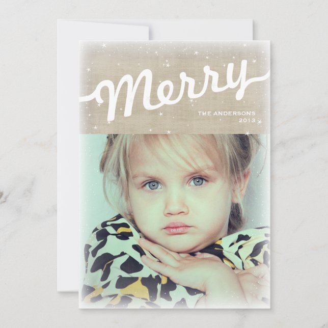 Burlap Tarjeta de fotos navideña rusa Big Merry (Anverso)