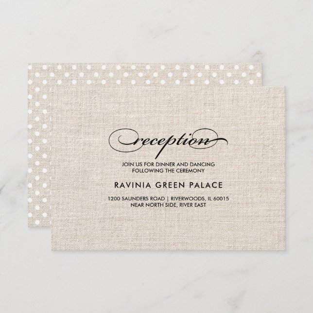 Burlap Textura Polka Dot Pattern Tarjeta de recepc (Anverso / Reverso)