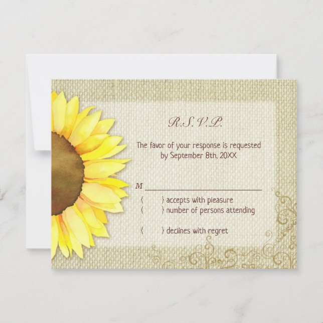 Burlap Watercolor Sunflower Wedding RSVP (Anverso)
