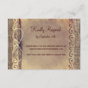 Burlap Wedding RSVP Card V2 de campo rústico vinta