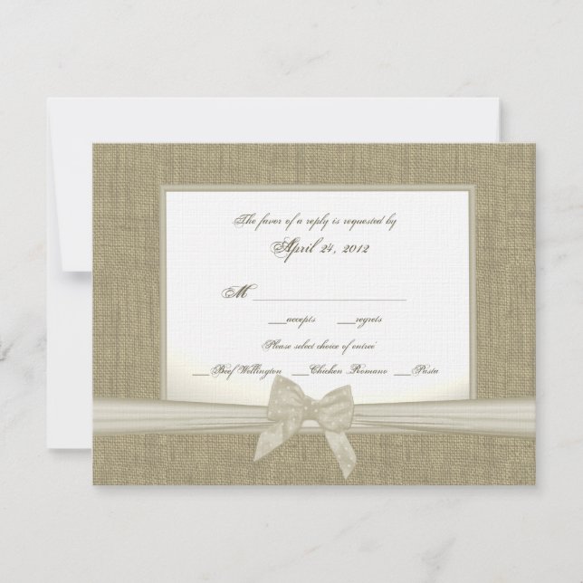 Burlap y Bow Rustic Wedding RSVP (Anverso)