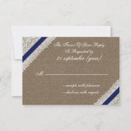 Burlap y encaje de FAUX con rsvp azul marino 3.5 x