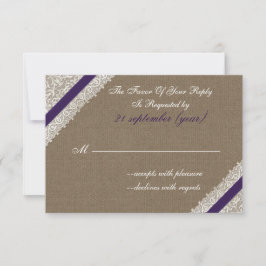 Burlap y encaje de FAUX con rsvp púrpura 3.5 x 5