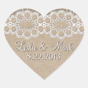 Burlap y Lace Shabby Boda Date Pegatina