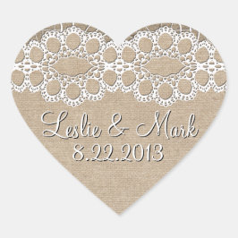 Burlap y Lace Shabby Boda Date Pegatina