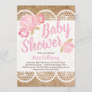 Burlap y Lace Shabby Chic Invitación a Baby Shower