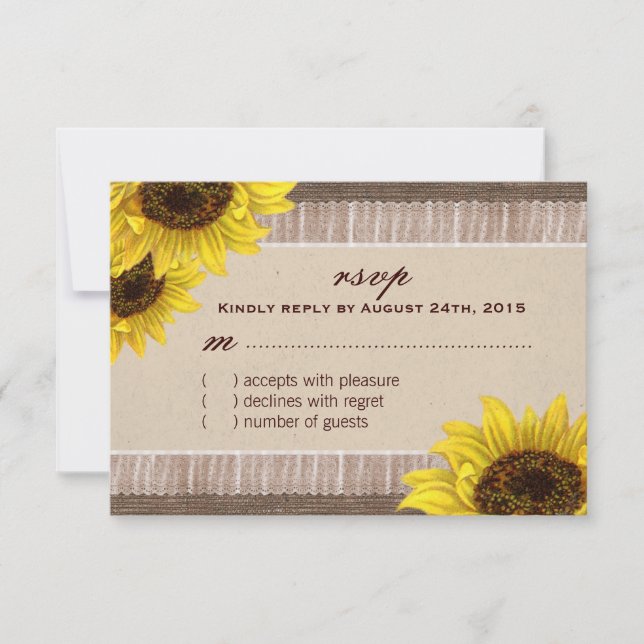 Burlap y Lace, tarjetas RSVP de girasol (Anverso)