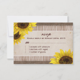 Burlap y Lace, tarjetas RSVP de girasol