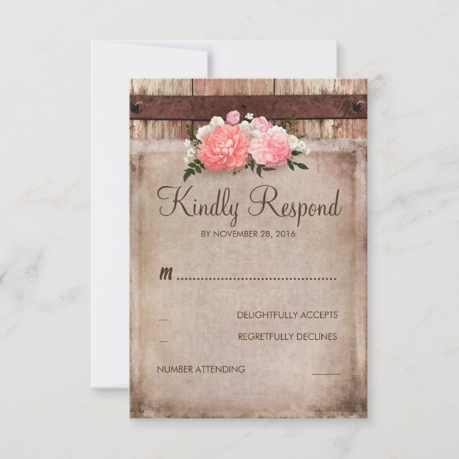 Burlap y Rustic Wood Floral Wedding RSVP (Anverso)