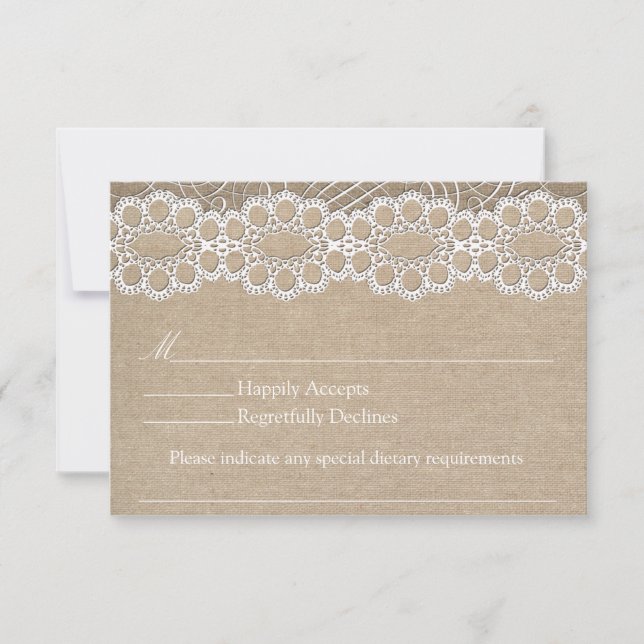 Burlap y Vintage Lace Shabby Chic Wedding RSVP (Anverso)