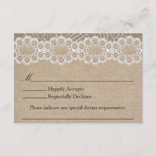 Burlap y Vintage Lace Shabby Chic Wedding RSVP