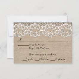 Burlap y Vintage Lace Shabby Chic Wedding RSVP