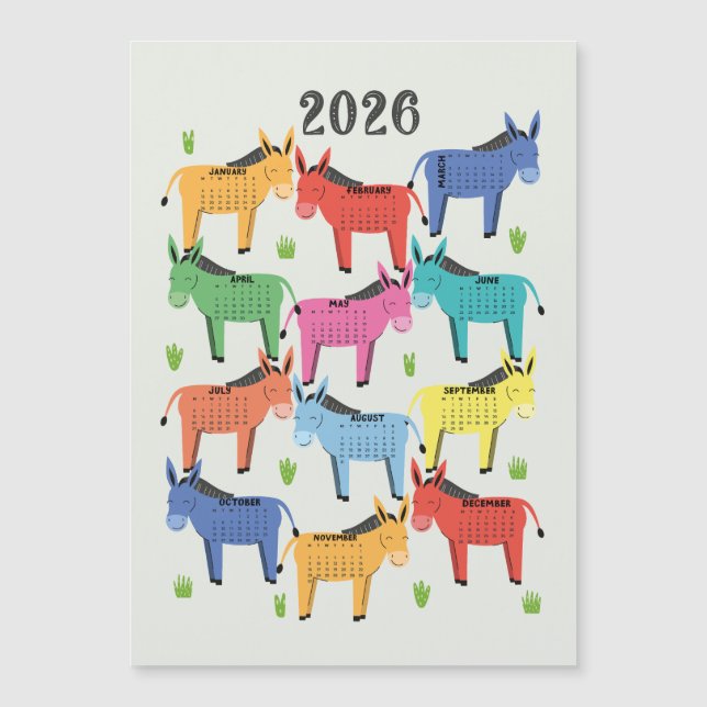 Burro colorido del calendario 2026 (Anverso)