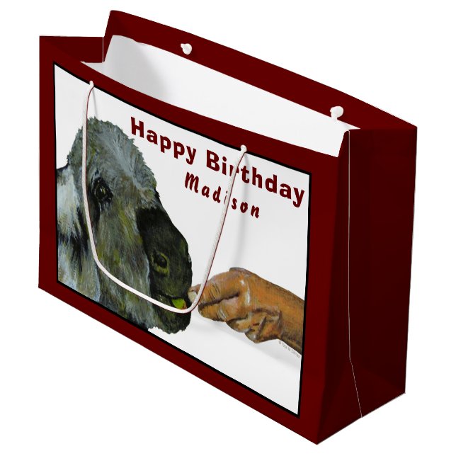 Burro comiendo una bolsa de regalo grande de Apple (Angulo Anverso)