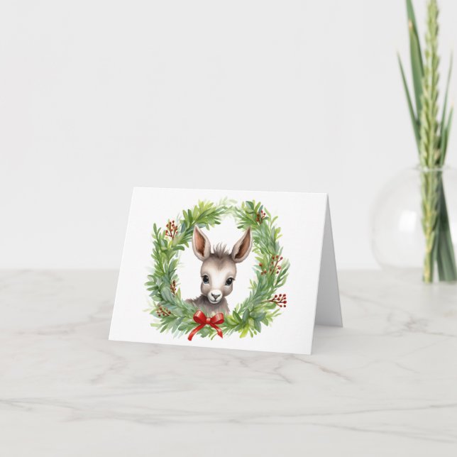 Burro de Navidad con corona de fiestas en blanco  (Anverso)