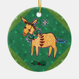 Burro humilde en el ornamento del navidad del