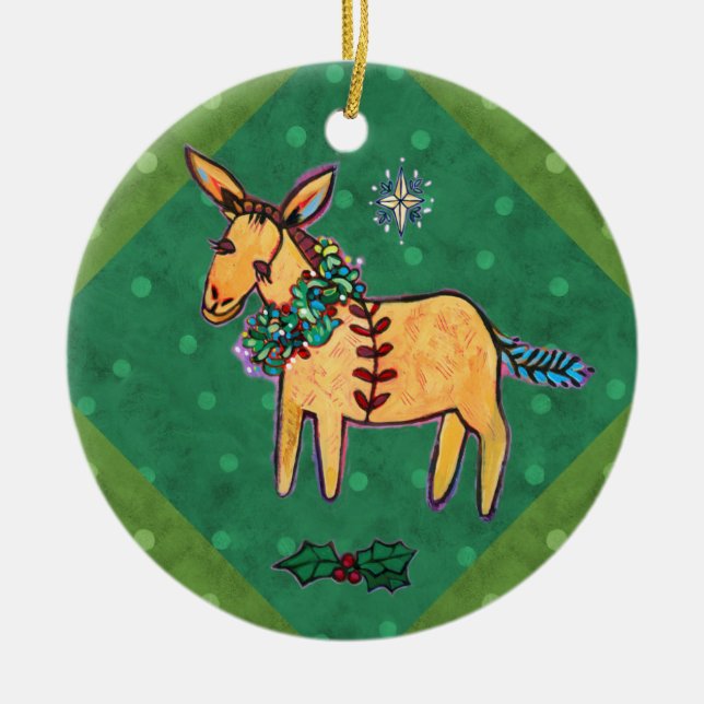 Burro humilde en el ornamento del navidad del (Frente)