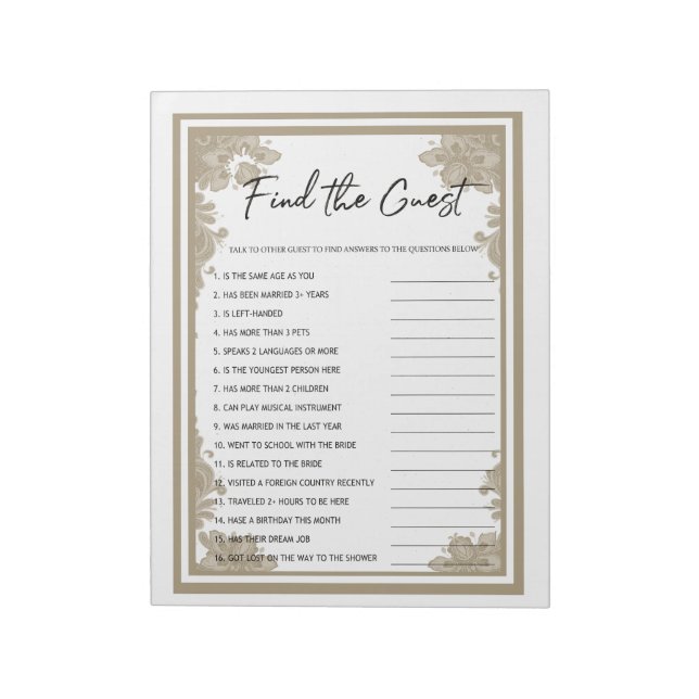 Buscar El Bloc De Notas Del Juego De Invitados (Lado Izquierdo)