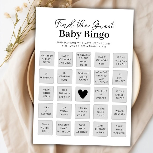 Buscar la tarjeta de juego de bingo Baby Shower de (Find The Guest Baby Shower Bingo Game Card)