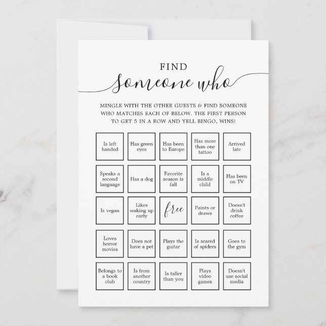 Buscar una tarjeta de juego de Bingo para los invi (Anverso)