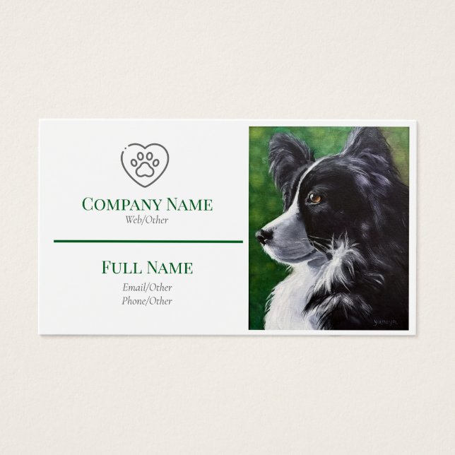 business card with a black and white dog (Frente)