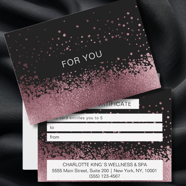 BUSINESS  CERTIFICATE gift for you (BUSINESS GIFT CERTIFICATE Elegant, modern, rosegold-black glitter.)