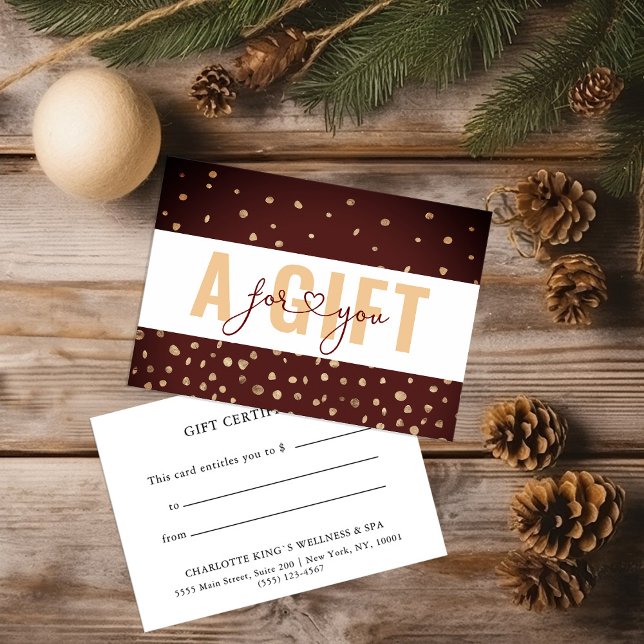 BUSINESS GIFT CERTIFICATE | Red Gold Dots (Subido por el creador)