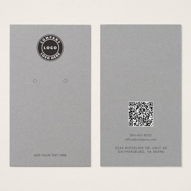 Business Logo and QR Code Earrings Display Card (Anverso y reverso)