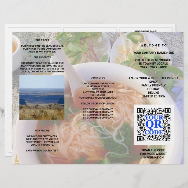 Business QR Code Light Photo Menú Guay Tri-Fold (Anverso / Reverso)