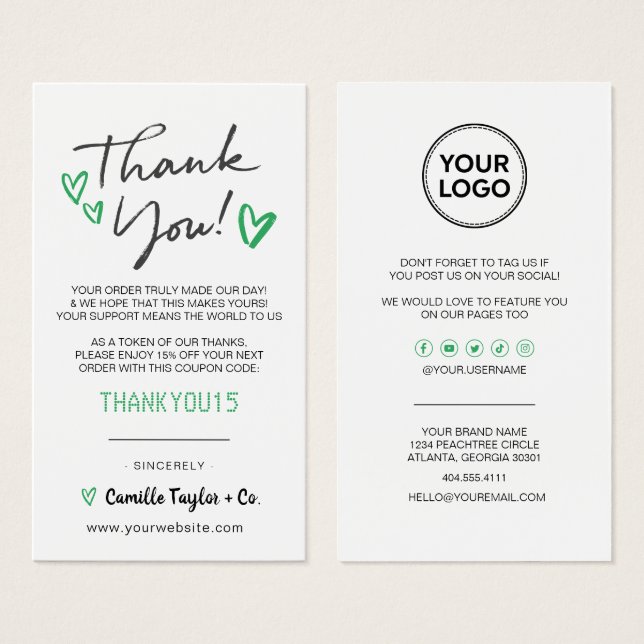 Business Thank You & Discount Code Card | Modern  (Anverso y reverso)