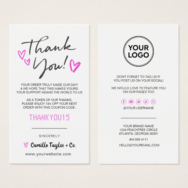 Business Thank You & Discount Code Card | Modern  (Anverso y reverso)
