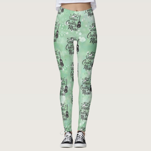 But First Country Music Light Green Leggings (Anverso)