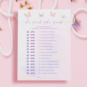 Butfly Bridal Shower Dijo Que Dijo Tarjeta De Jueg
