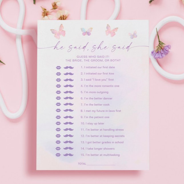 Butfly Bridal Shower Dijo Que Dijo Tarjeta De Jueg (Subido por el creador)