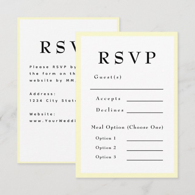 Butter Yellow Timeless Wedding RSVP (Anverso / Reverso)