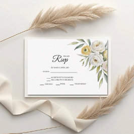 Butter Yellow Watercolor Floral Wedding RSVP Cards