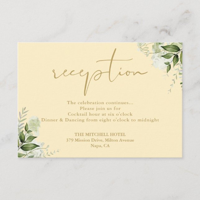 Buttercup Yellow Greenery Wedding Recepción (Anverso)