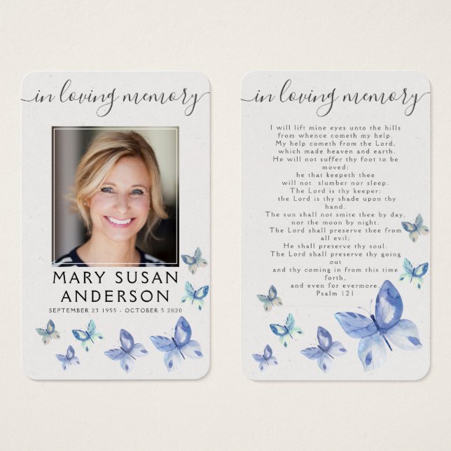 Butterfles Photo Funeral Memorial Card (Anverso y reverso)
