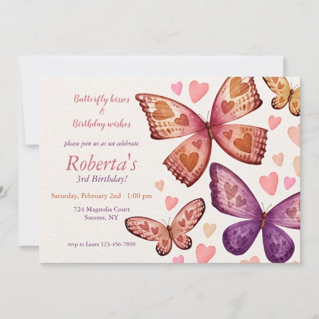 Butterflies and Love Birthday Party Invitación (Anverso)