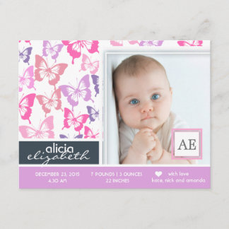 Butterflies anuncio de nacimiento de foto de bebé