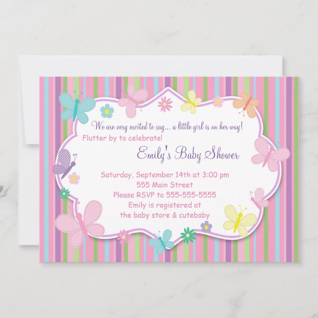 Butterflies Baby Girl Shower Invitación (Anverso)