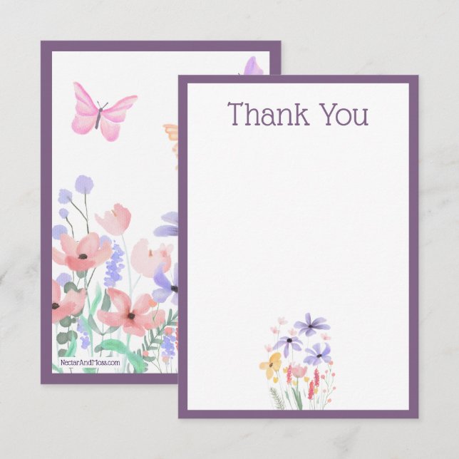 Butterflies & Blooms - Tarjeta de agradecimiento (Anverso / Reverso)